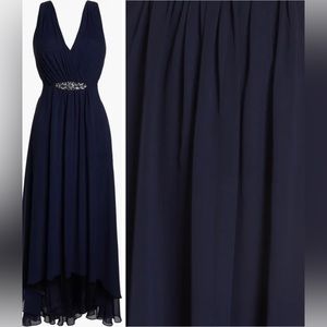 NWT Eliza J navy blue embellished high low dress